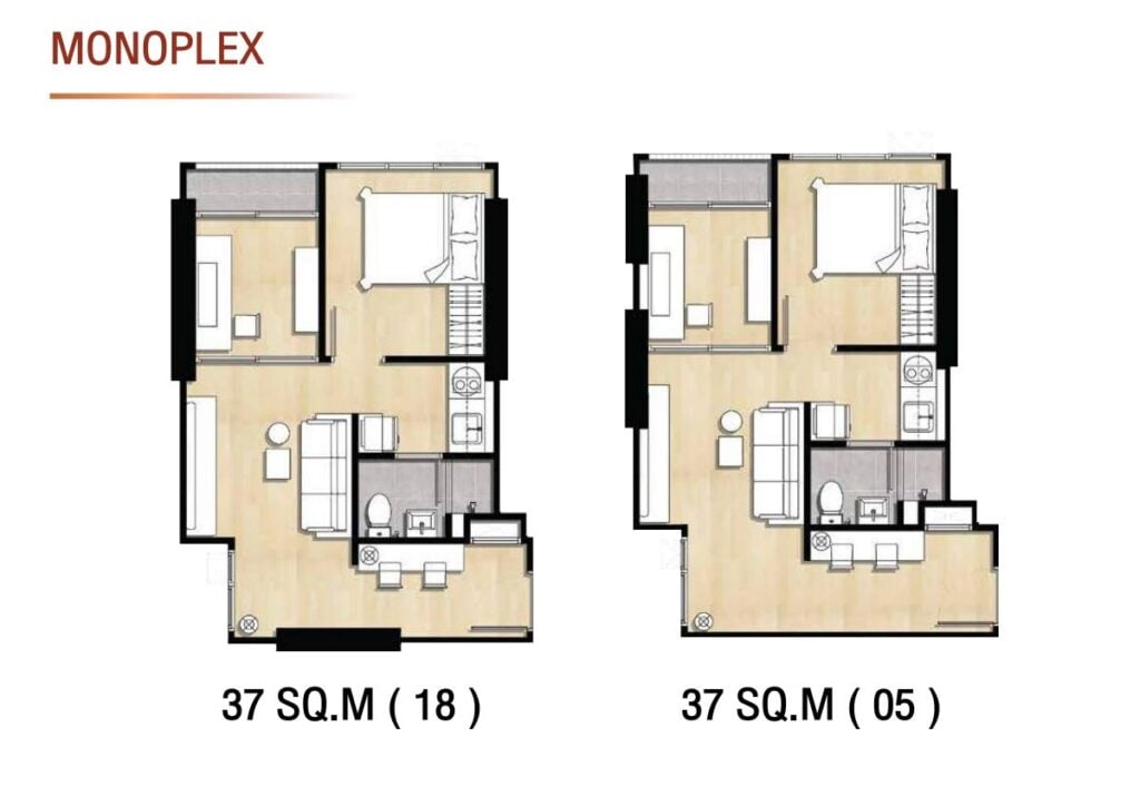 1 Bedroon : Type Monoplex - 37 sqm.