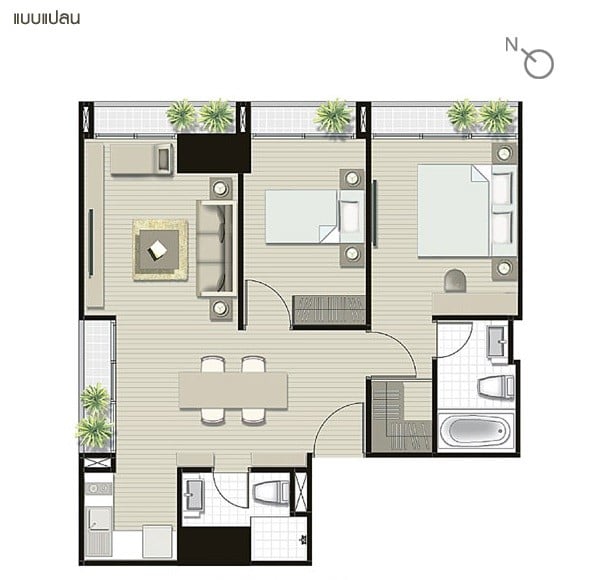 2 Bedrooms Type B2 – 69.80 sq.m.