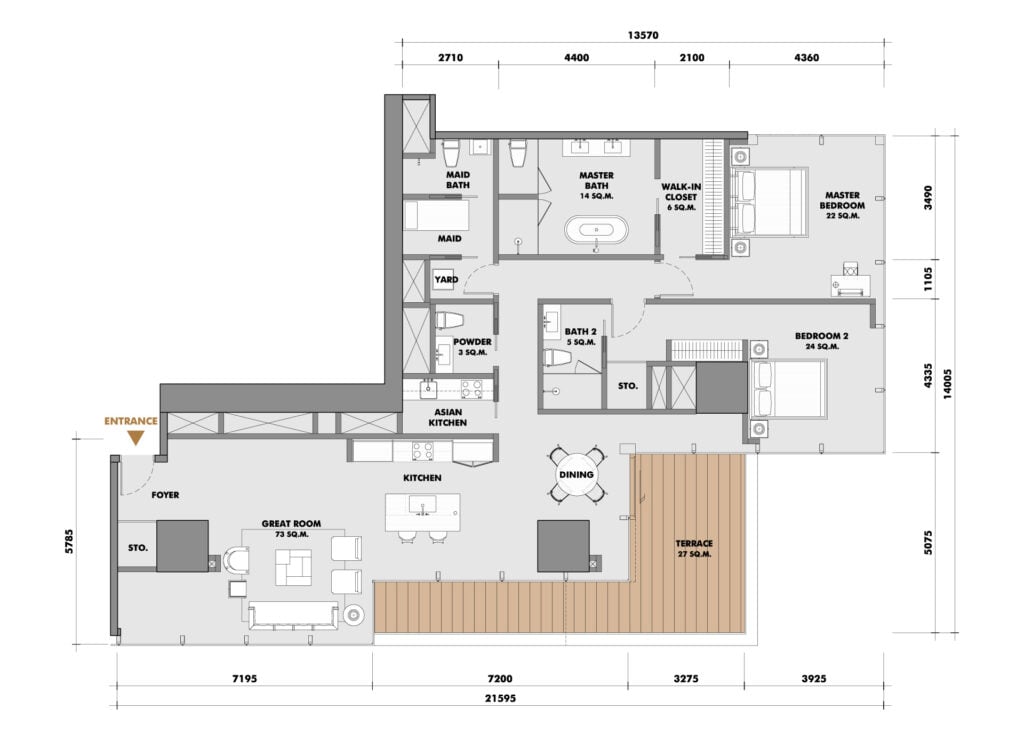 The Ritz-Carlton Residences at King Power Mahanakorn 2 BD Type 32P2E