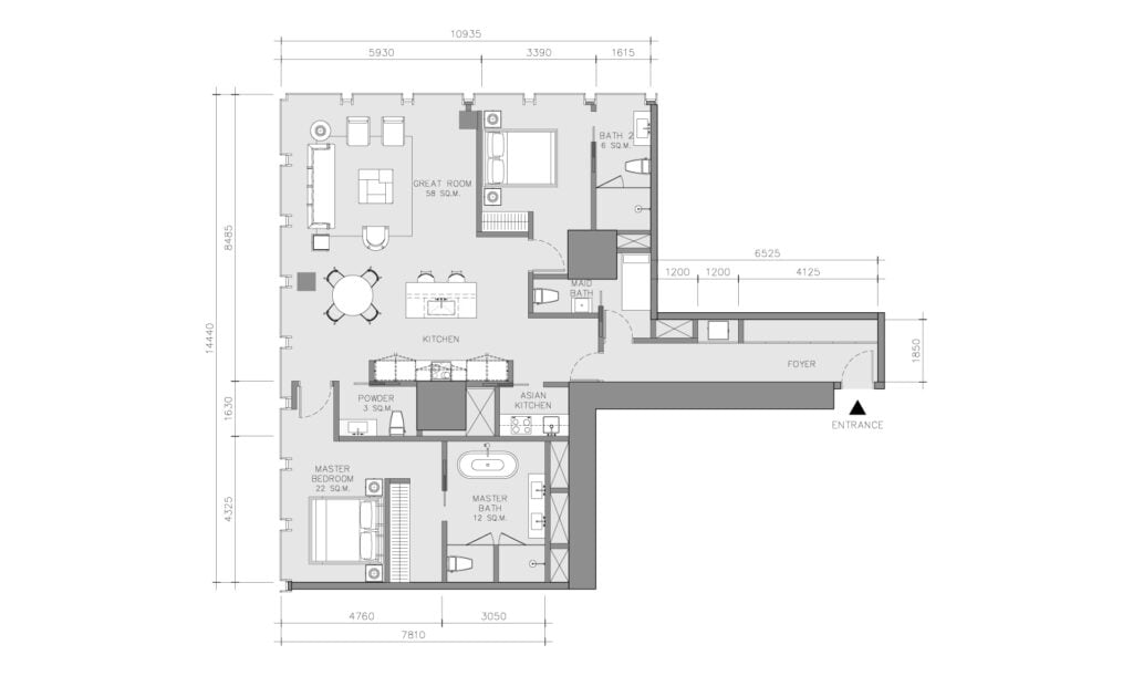 The Ritz-Carlton Residences at King Power Mahanakorn 2 BD Type 33N2A