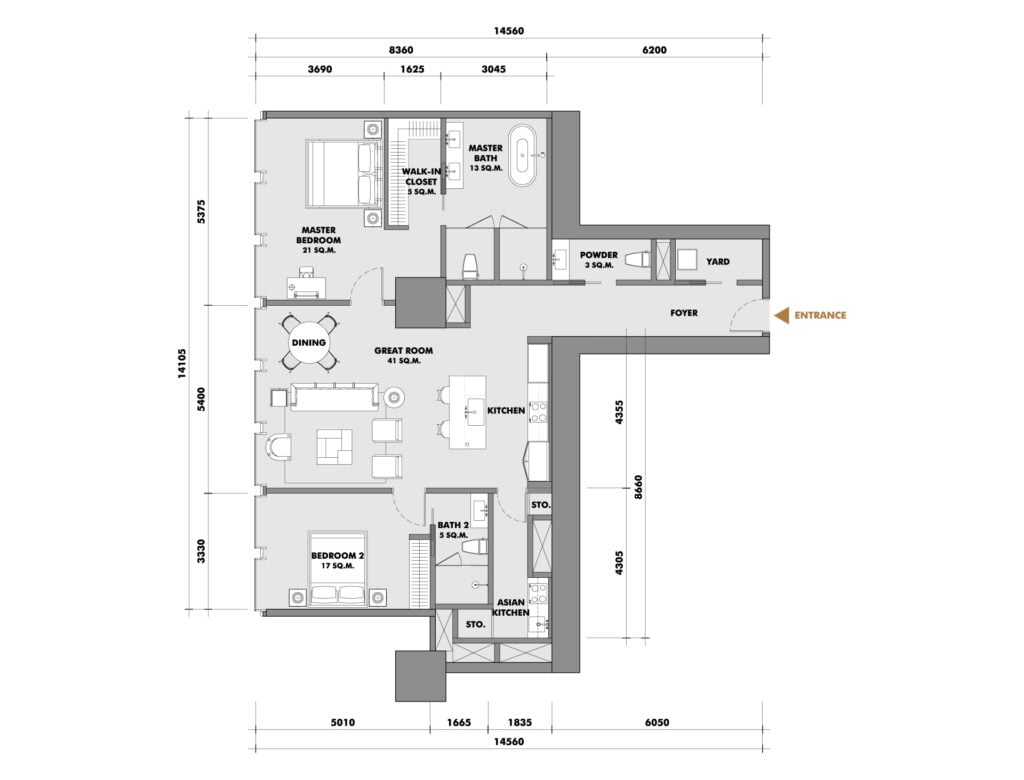 The Ritz-Carlton Residences at King Power Mahanakorn 2 BD Type 33N2B