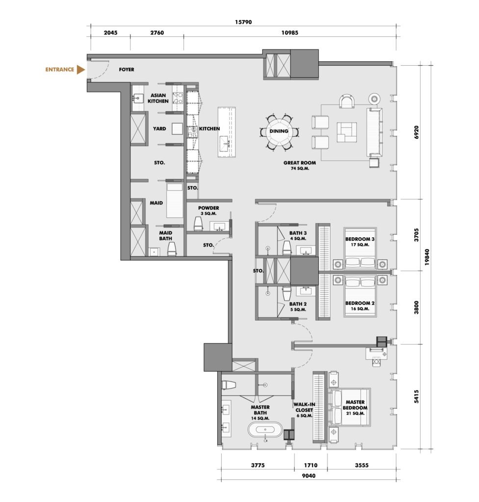 The Ritz-Carlton Residences at King Power Mahanakorn 3 BD Type 23N3B