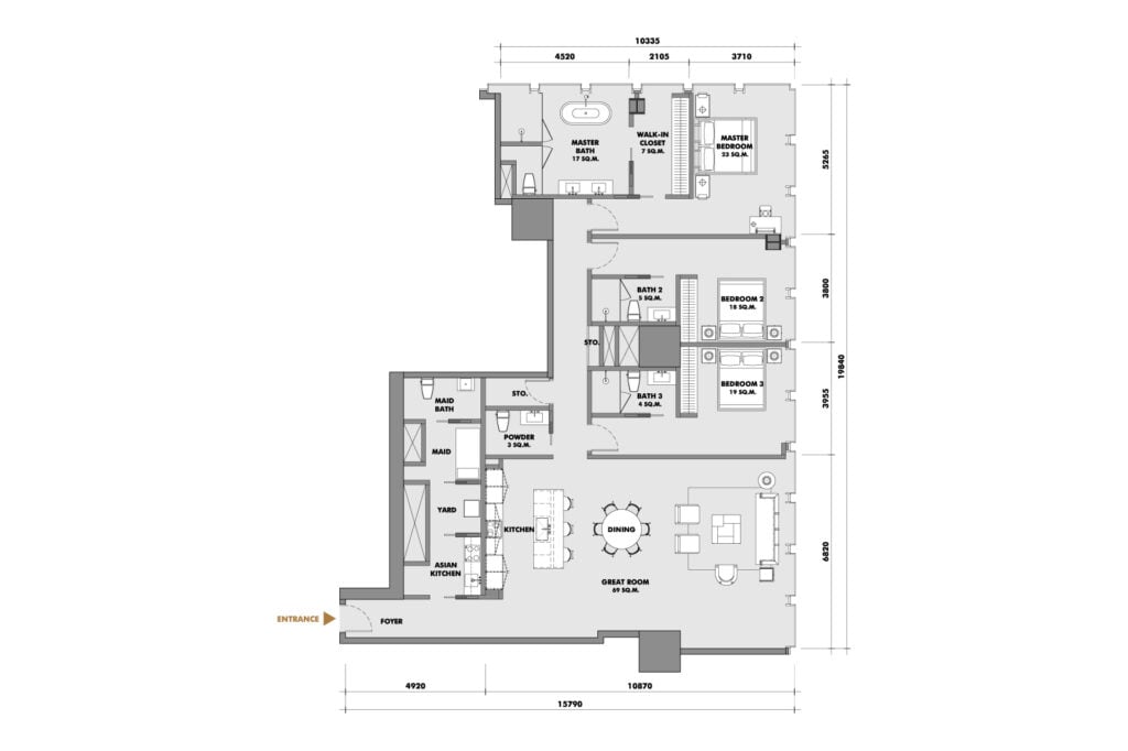 The Ritz-Carlton Residences at King Power Mahanakorn 3 BD Type 27N3A