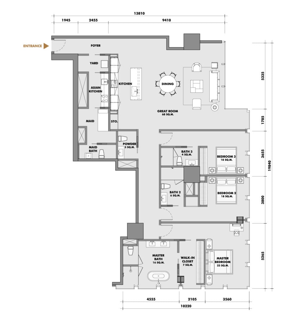 The Ritz-Carlton Residences at King Power Mahanakorn 3 BD Type 40N3G