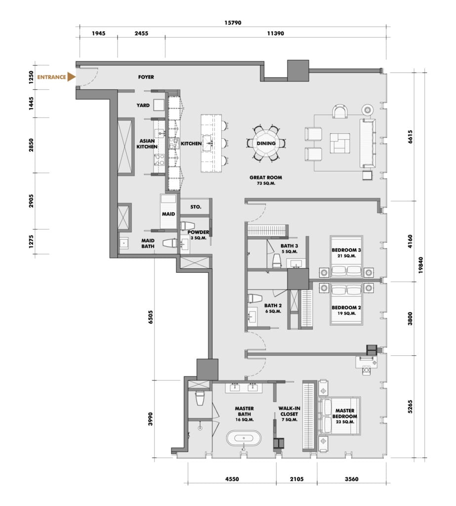 The Ritz-Carlton Residences at King Power Mahanakorn 3 BD Type 43N3G