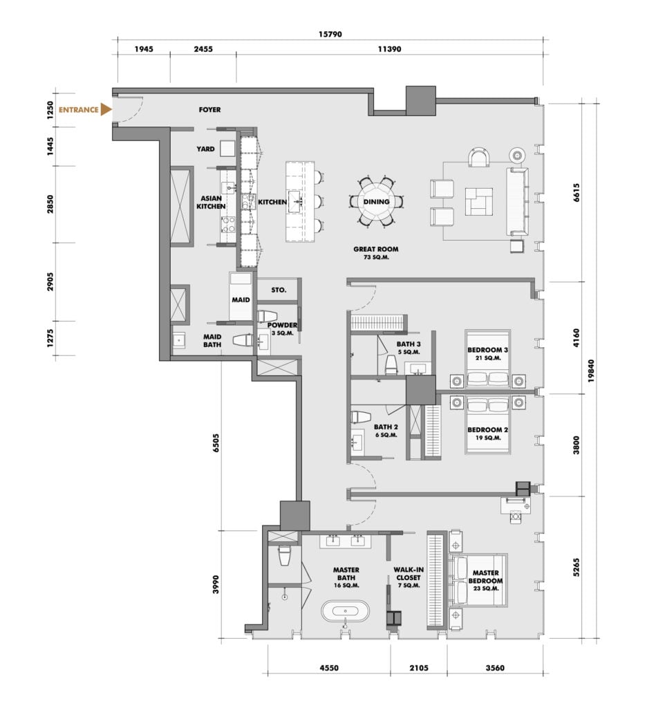 The Ritz-Carlton Residences at King Power Mahanakorn 3 BD Type 44N3G