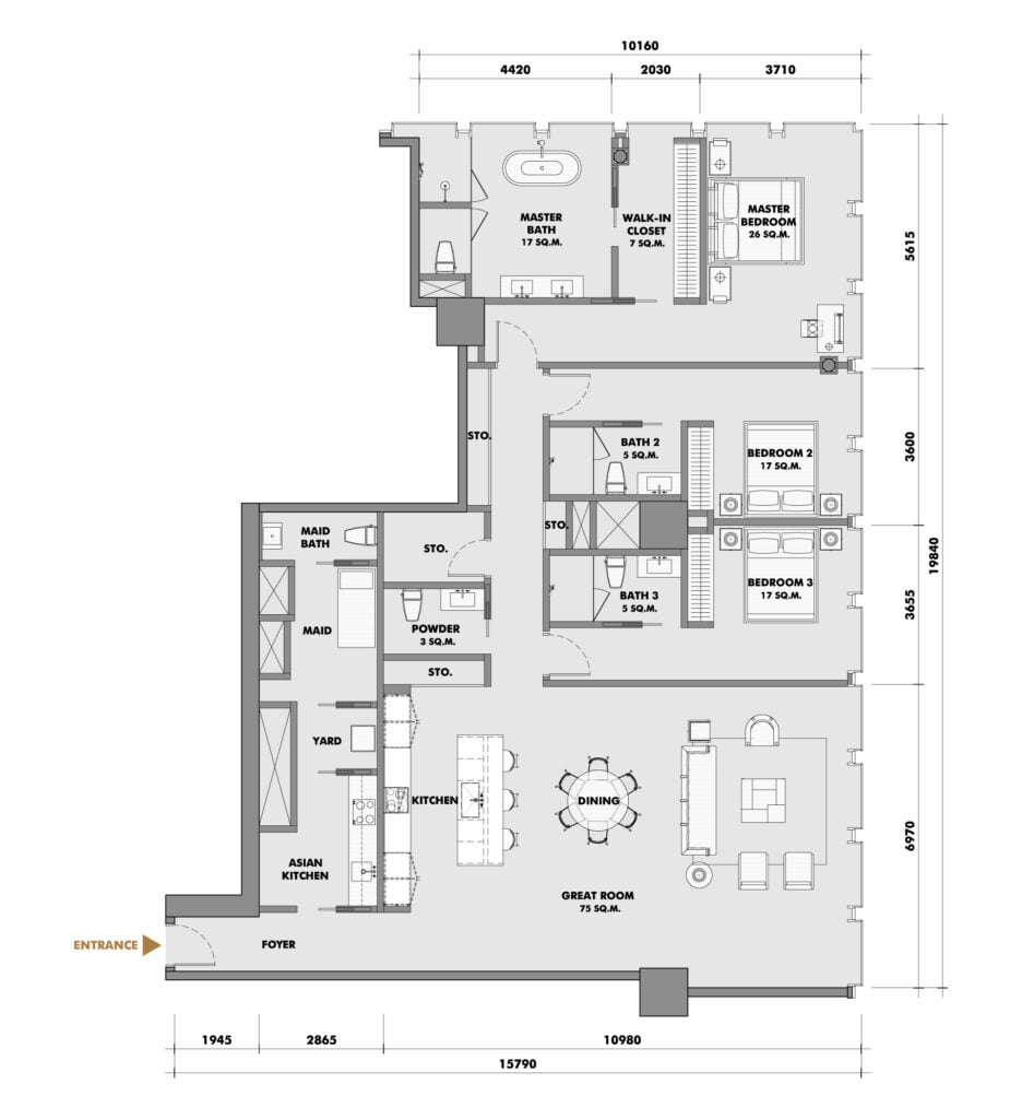 The Ritz-Carlton Residences at King Power Mahanakorn 3 BD Type 51N3F