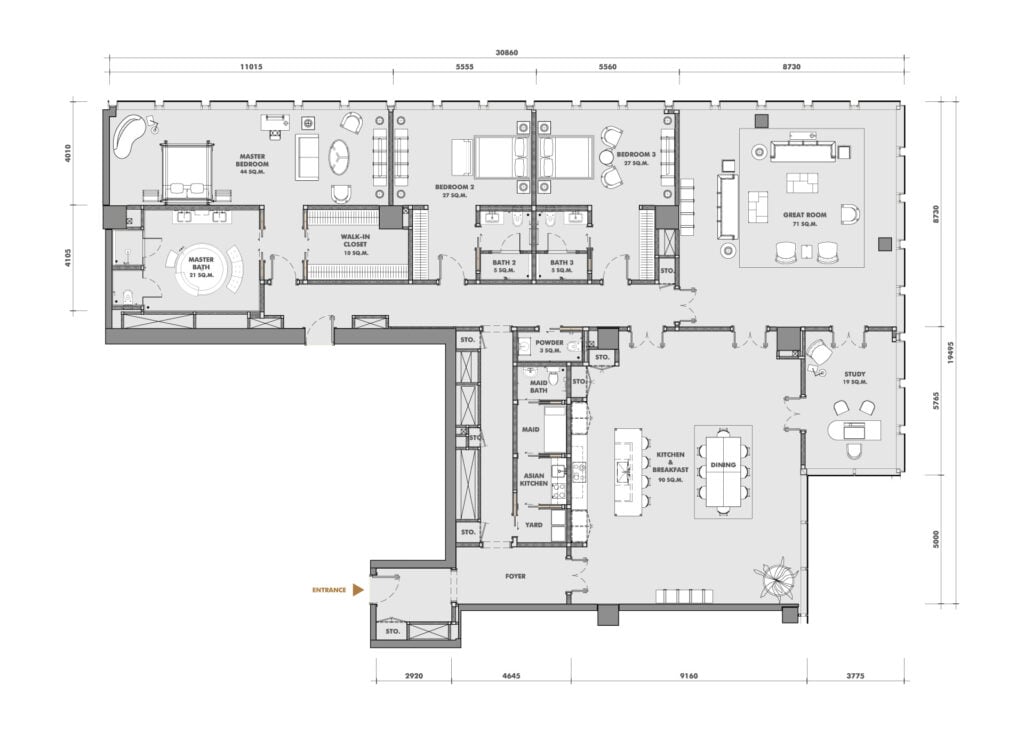 The Ritz-Carlton Residences at King Power Mahanakorn 3 BD Type 64N3A