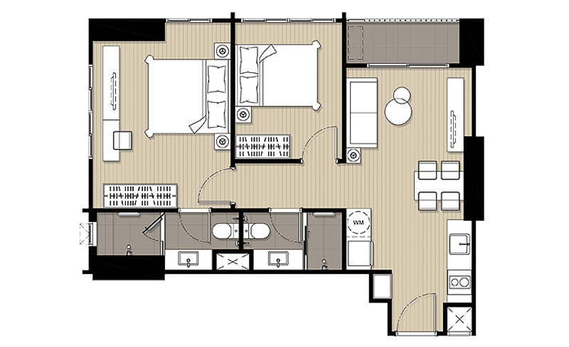 Ideo Sathorn-Wongwian Yai 2 Bedrooms 55.5 sq.m.