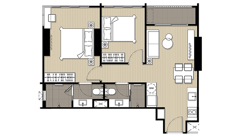 Ideo Sathorn-Wongwian Yai 2 Bedrooms 56 sq.m.