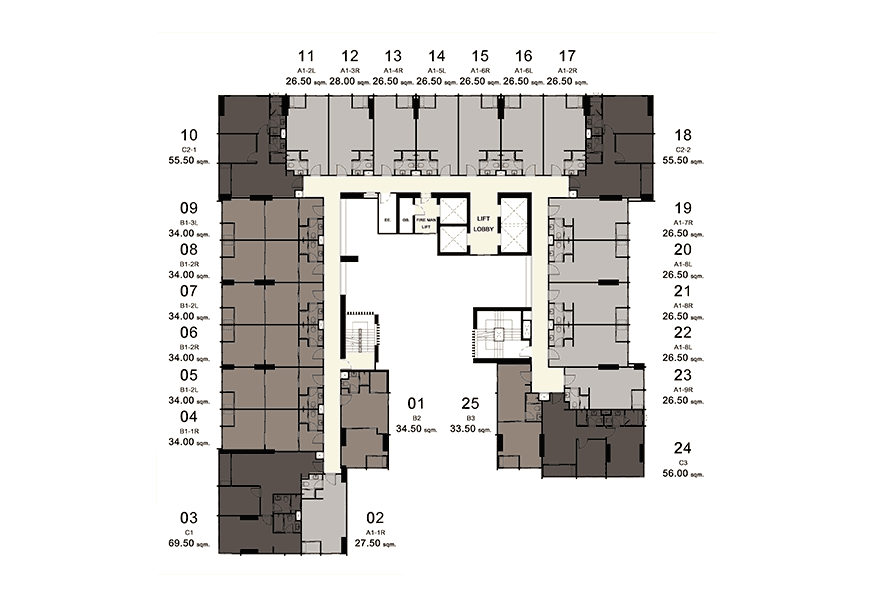 Ideo Sathorn-Wongwian Yai 7th-14th floor Plan