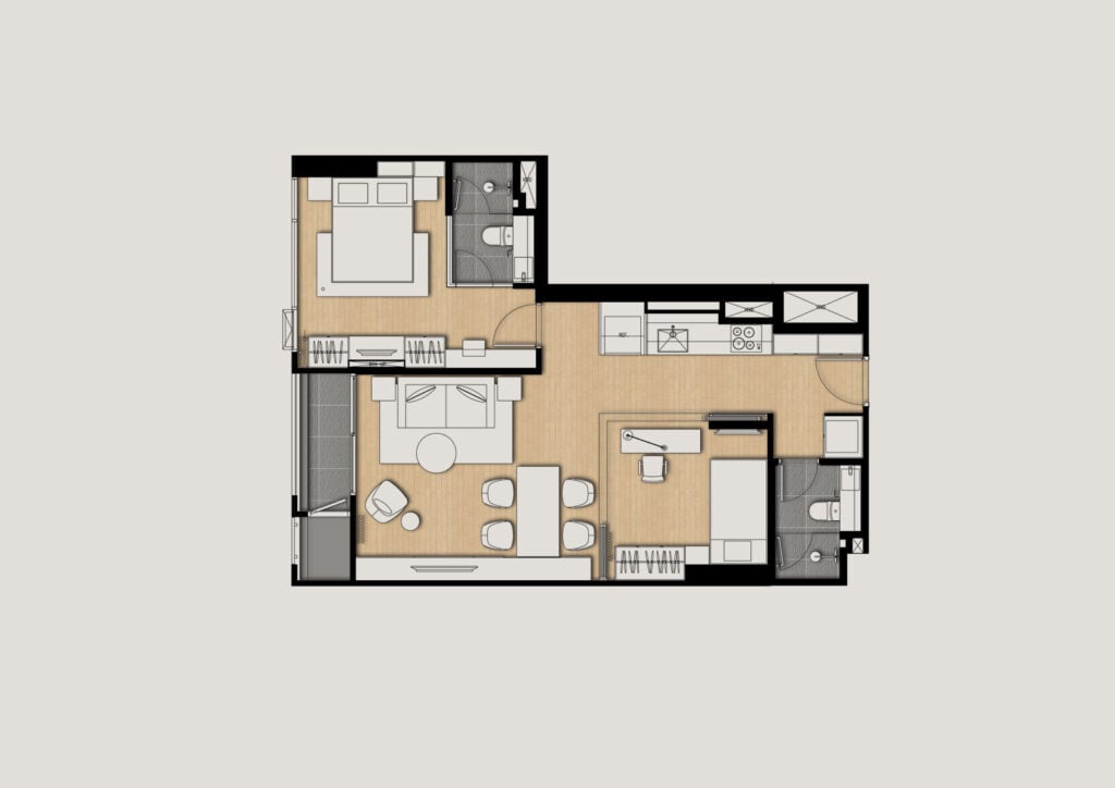 Siamese Surawong 2 Bedrooms 66.80 sq.m.