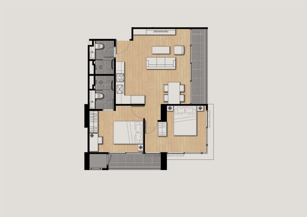 Siamese Surawong 2 Bedrooms 69.70 sq.m.