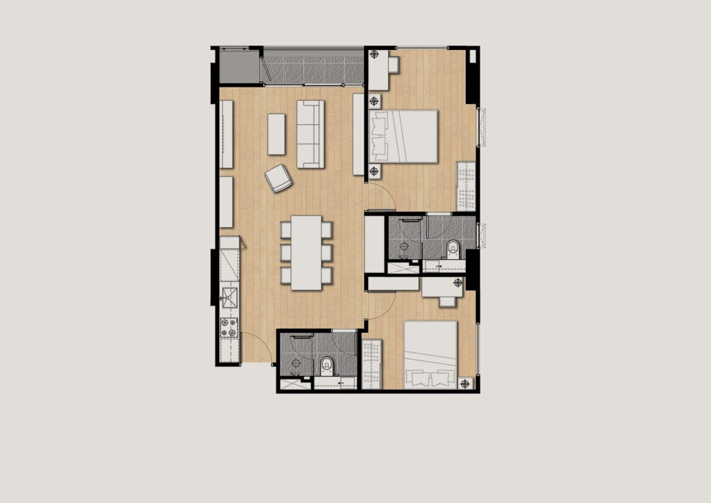 Siamese Surawong 2 Bedrooms 74.30 sq.m.