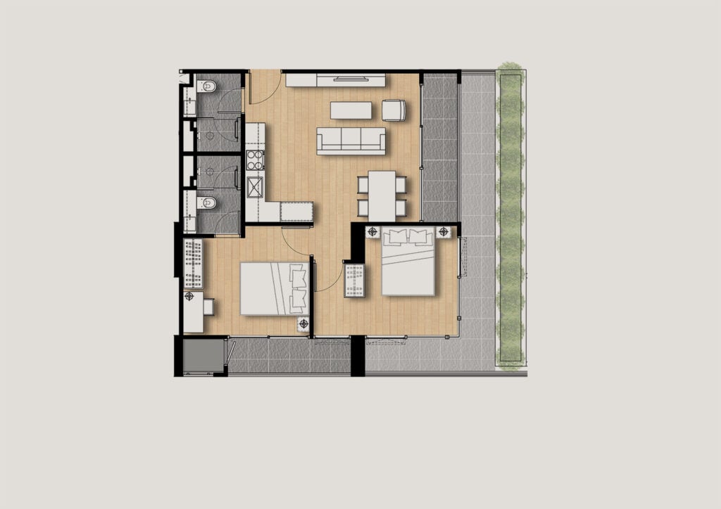 Siamese Surawong 2 Bedrooms 77.20 sq.m.