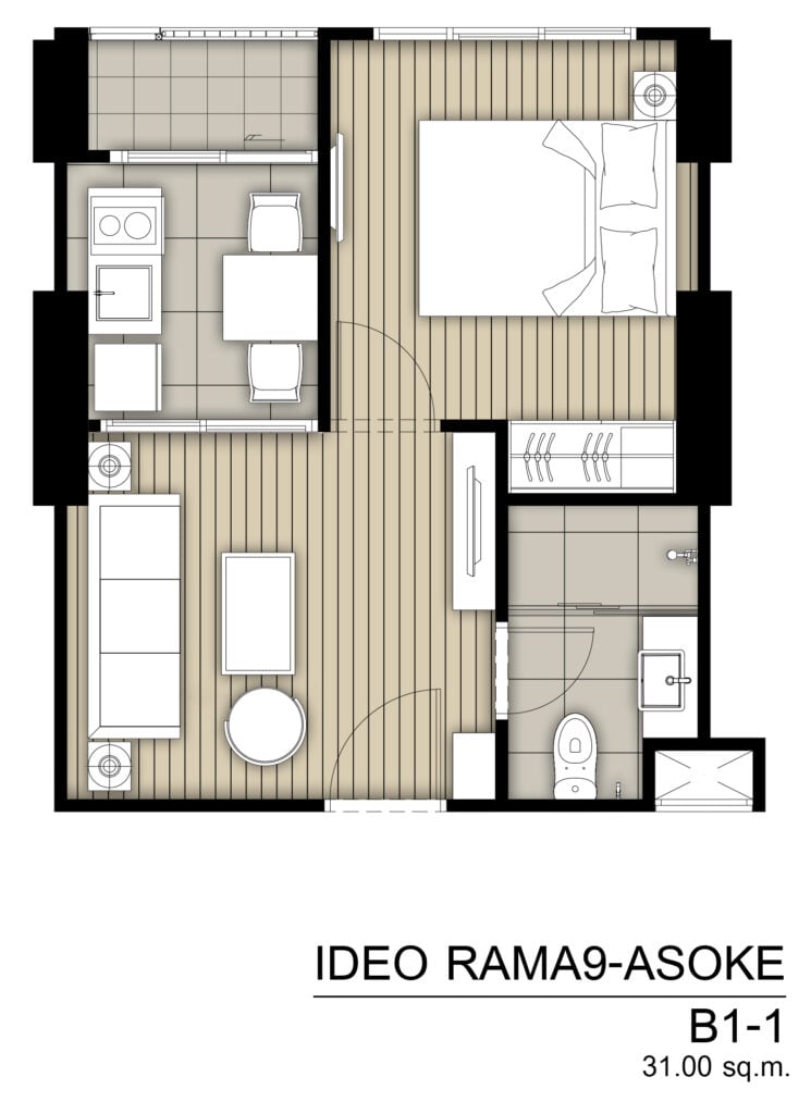 Ideo Rama 9 Asoke 1 Bedroom B1-1