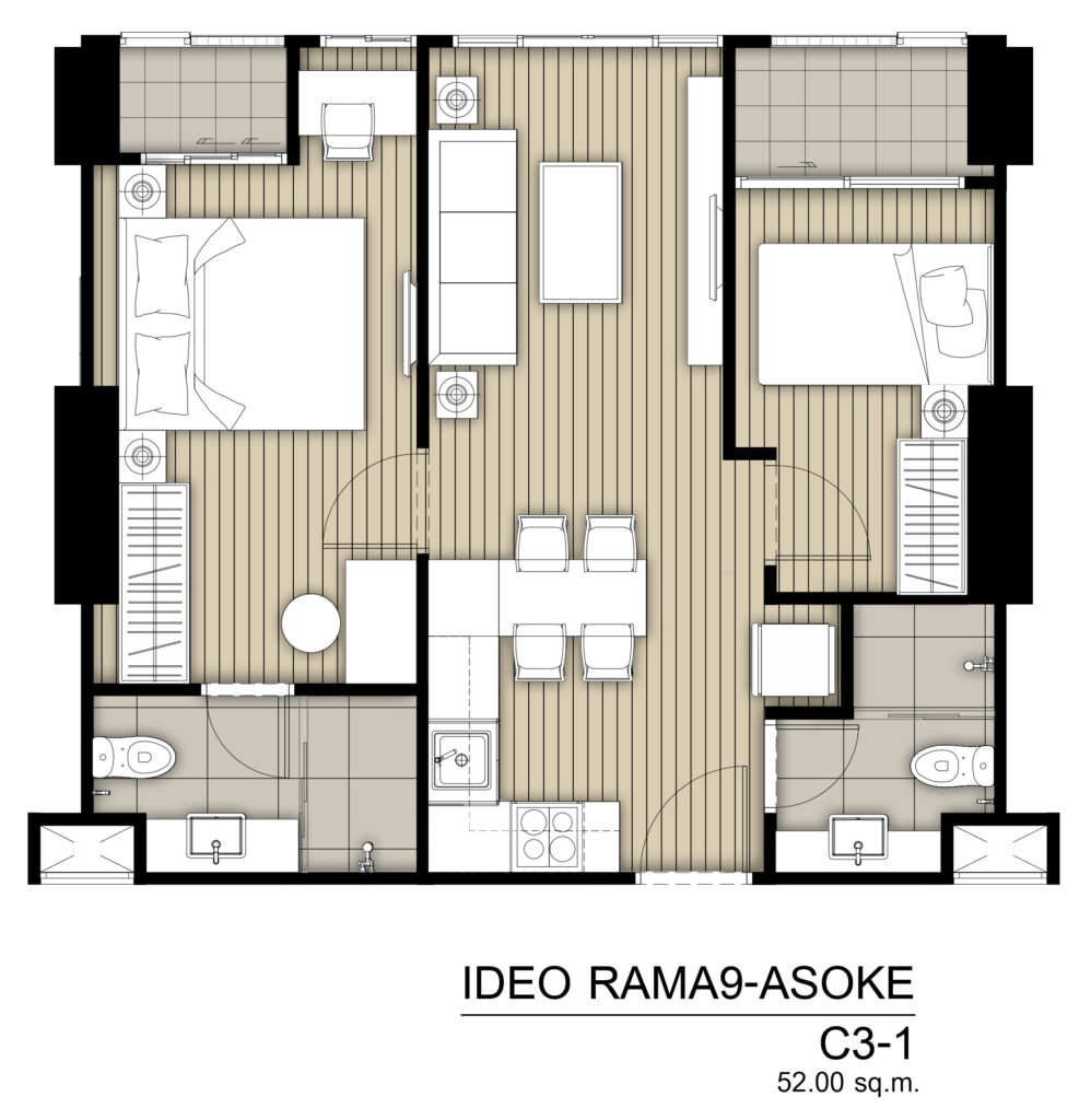 Ideo Rama 9 Asoke 2 Bedroom C3-1