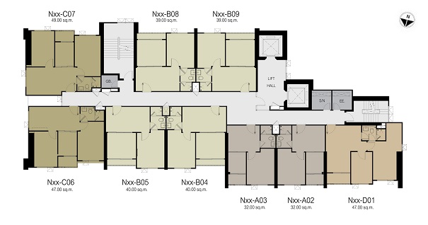 Life Sukhumvit 48 2nd-18th floor plan N tower.