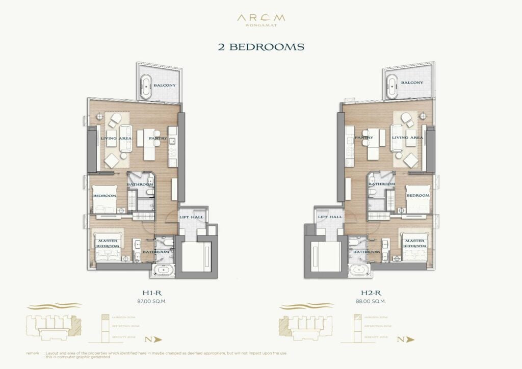 Arom Wongamat 2 Bedroom - 87 sqm. - 88 sqm.