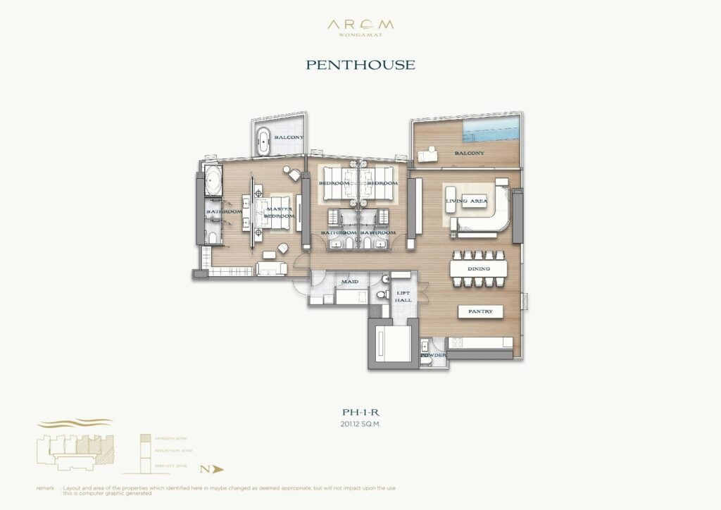 Arom Wongamat Penthouse 201.20 sqm.