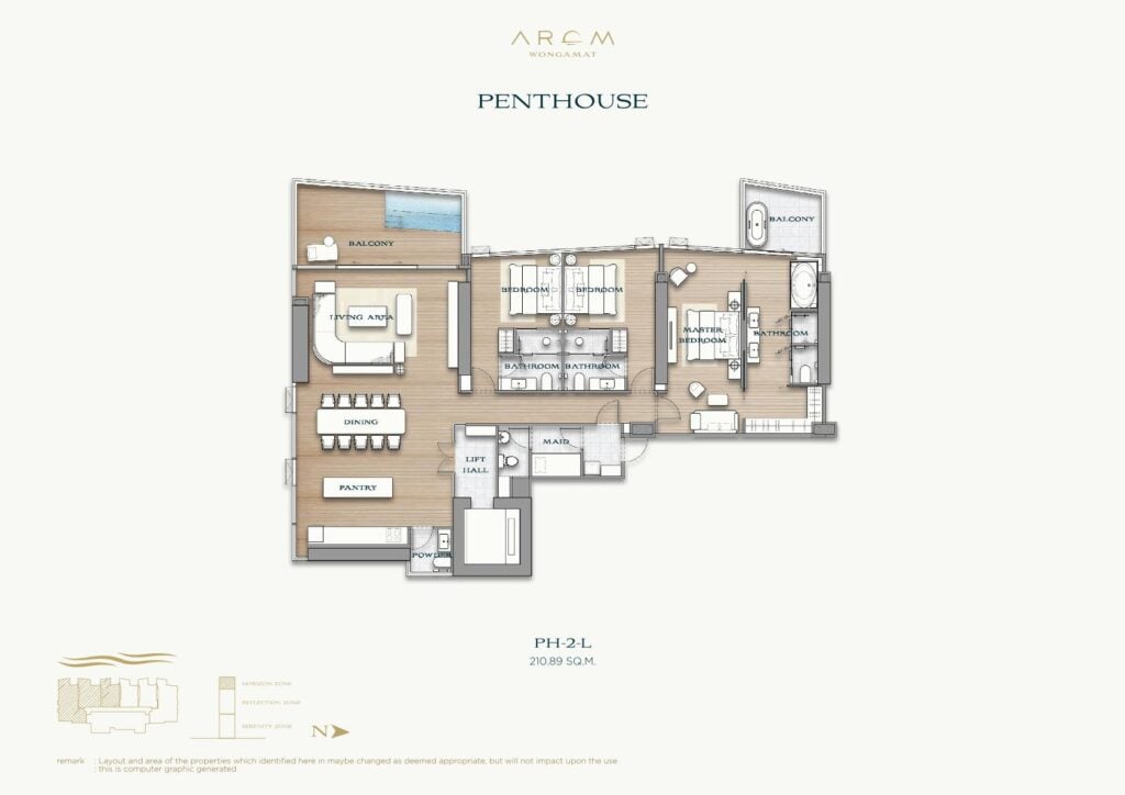 Arom Wongamat Penthouse 210.89 sqm.