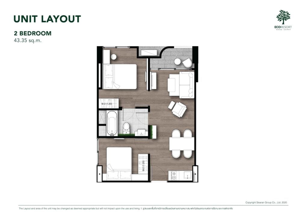 ECO Resort Bang Saray 2 Bedrooms 43.35 sqm.