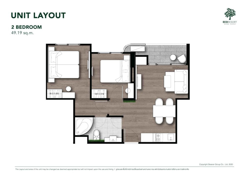 ECO Resort Bang Saray 2 Bedrooms 49.19 sqm.