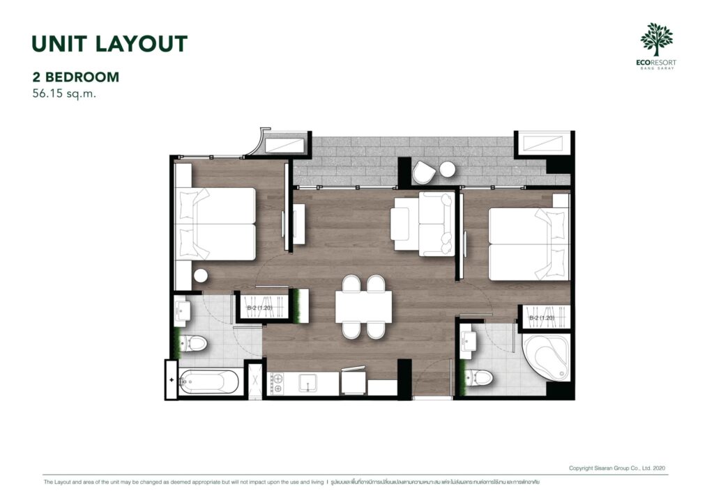 ECO Resort Bang Saray 2 Bedrooms 56.15 sqm.