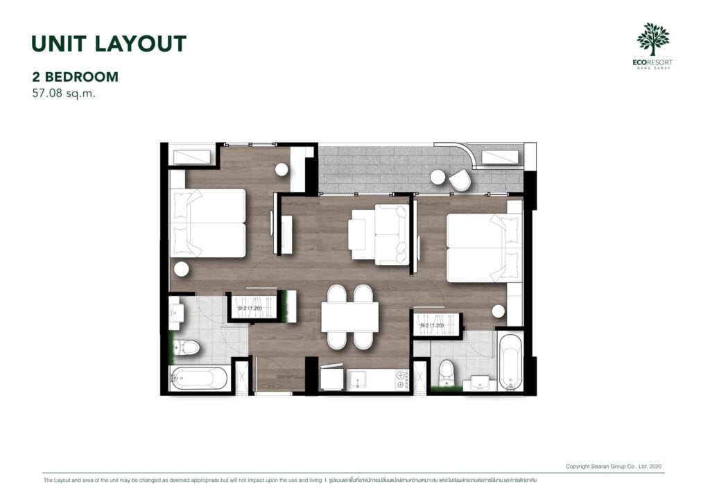 ECO Resort Bang Saray 2 Bedrooms 57.08 sqm.