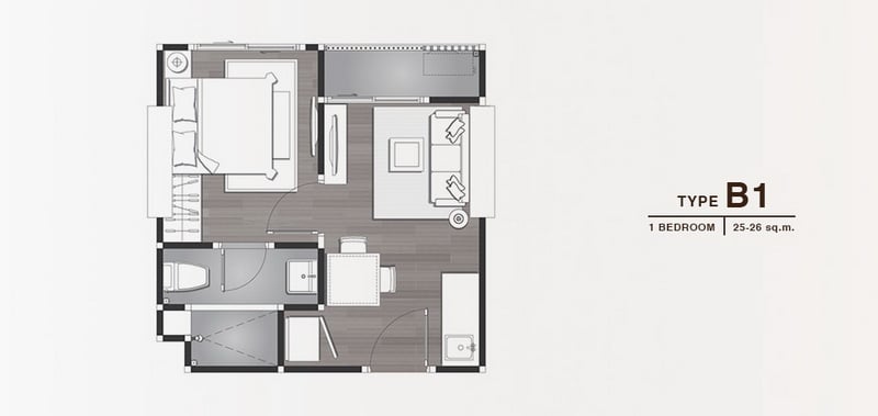 Chewathai Phetkasem 27 1 Bedroom Type B1 25-26 sqm.