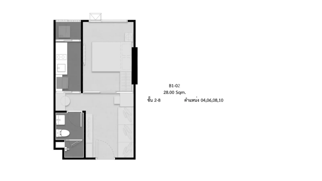 Origin Place Phahol 59 Station 1 Bedroom B1-02 28.00 sqm.