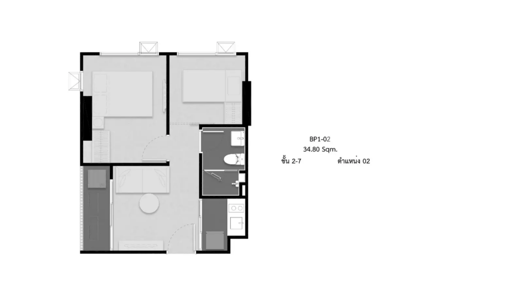 Origin Place Phahol 59 Station 1 Bedroom Plus B1-02 34.80 sqm.