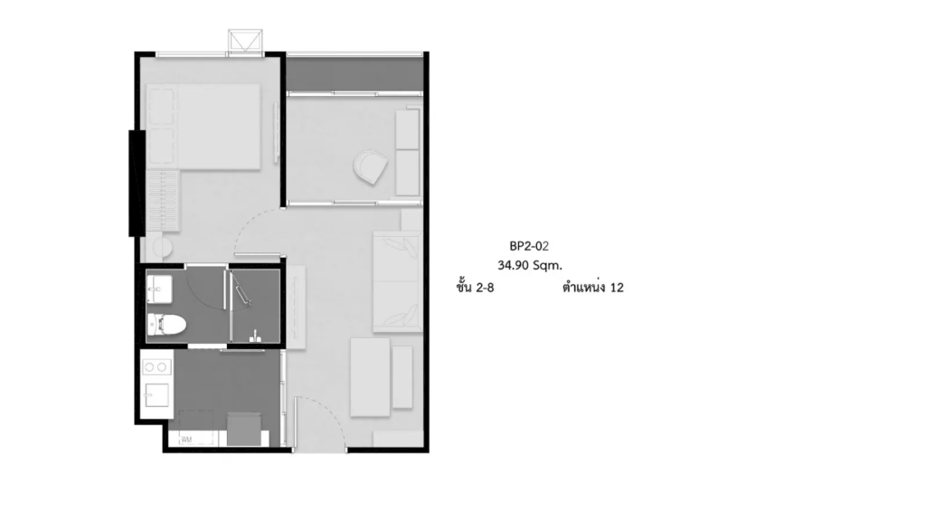 Origin Place Phahol 59 Station 1 Bedroom Plus B2-02 34.90 sqm.