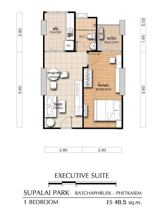 Supalai Park Ratchaphruek-Phetkasem 1 Bedroom 46.50 sqm.