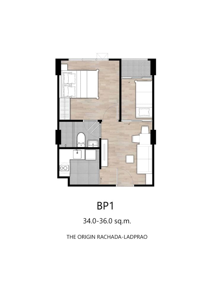 The Origin Ratchada-Ladprao 1 Bedroom Plus Type BP1 34.00-36.00 sqm.