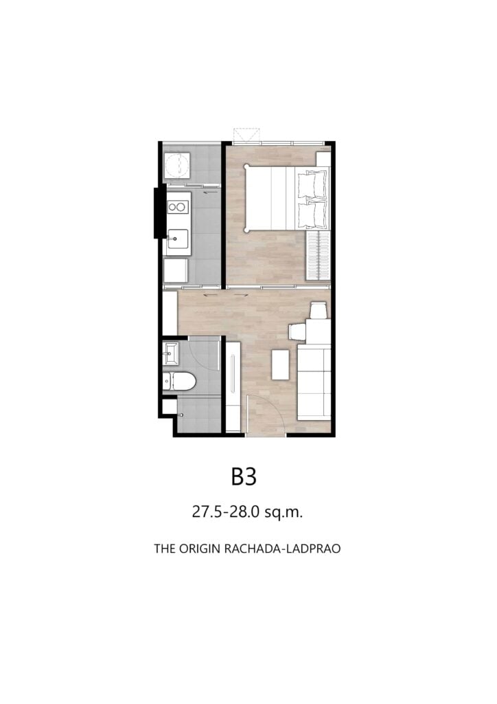 The Origin Ratchada-Ladprao 1 Bedroom Type B3 27.50-28.00 sqm.