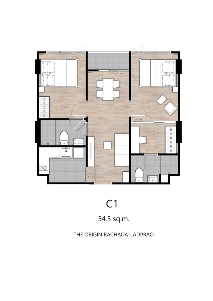 The Origin Ratchada-Ladprao 2 Bedroom Type C1 54.50 sqm.