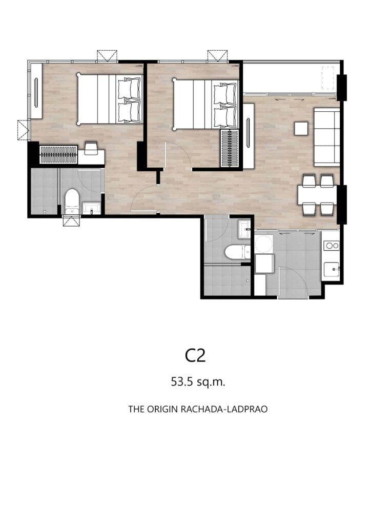 The Origin Ratchada-Ladprao 2 Bedroom Type C2 53.50 sqm.