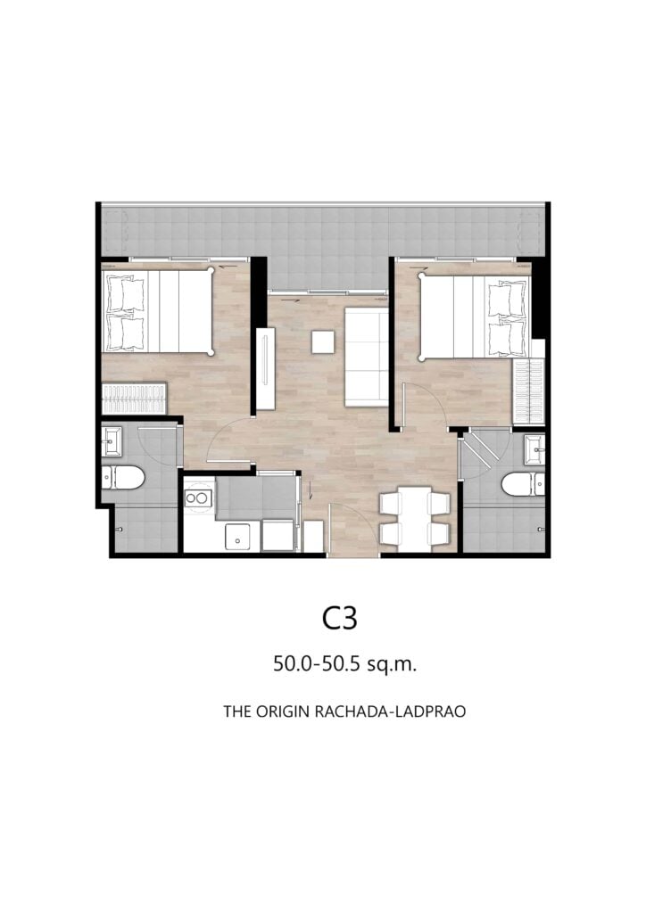 The Origin Ratchada-Ladprao 2 Bedroom Type C3 50.00-50.50 sqm.